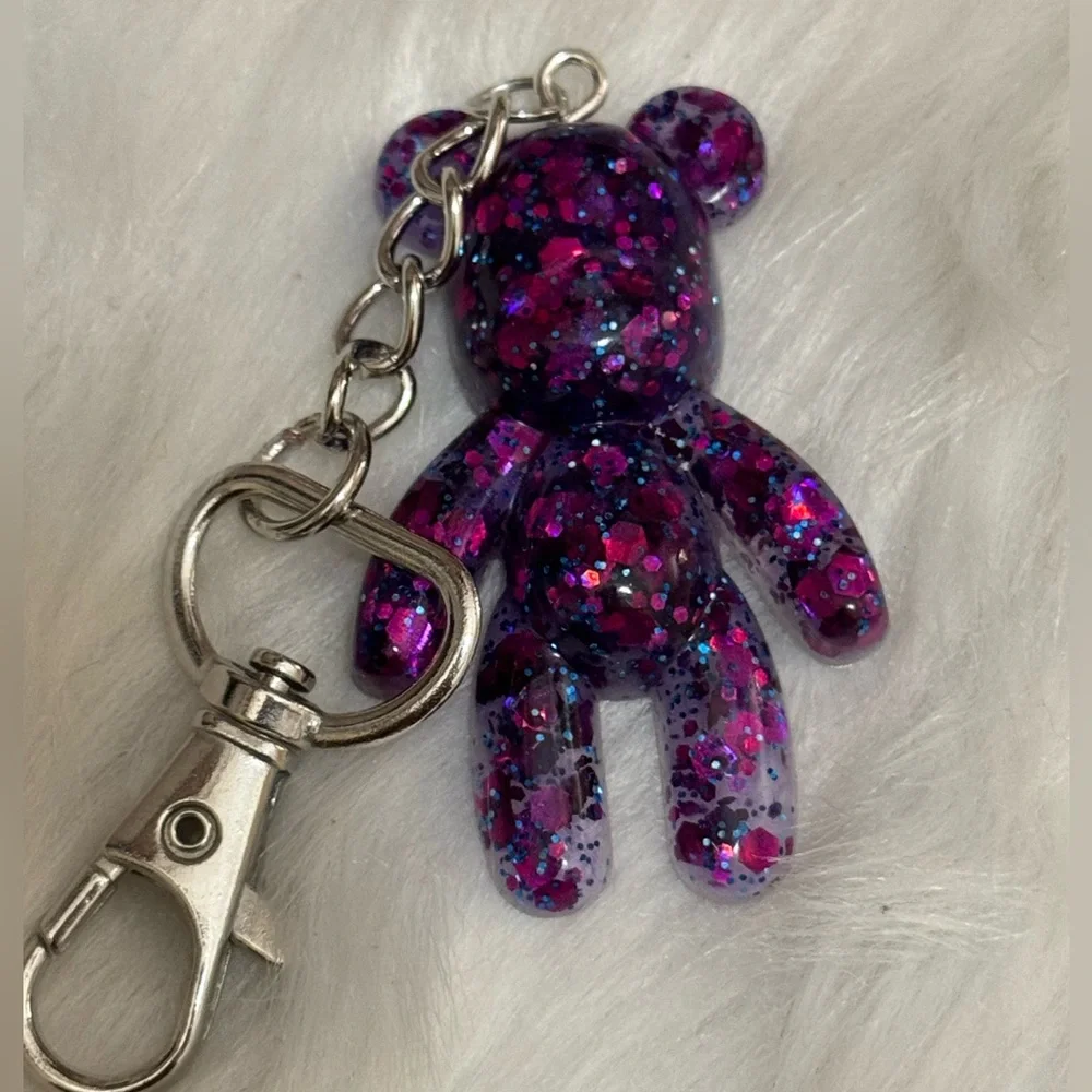 Sparkling Purple Galaxy Bear Keychain for Kids, handcrafted